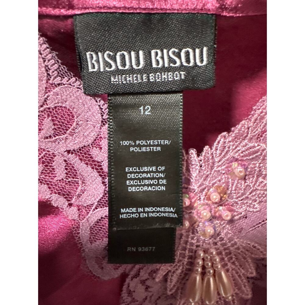 Bisou Bisou Vintage Camisole -Sz 12-Fairy Mermaidcore Satin Lace Beaded Top Y2K - Picture 3 of 12